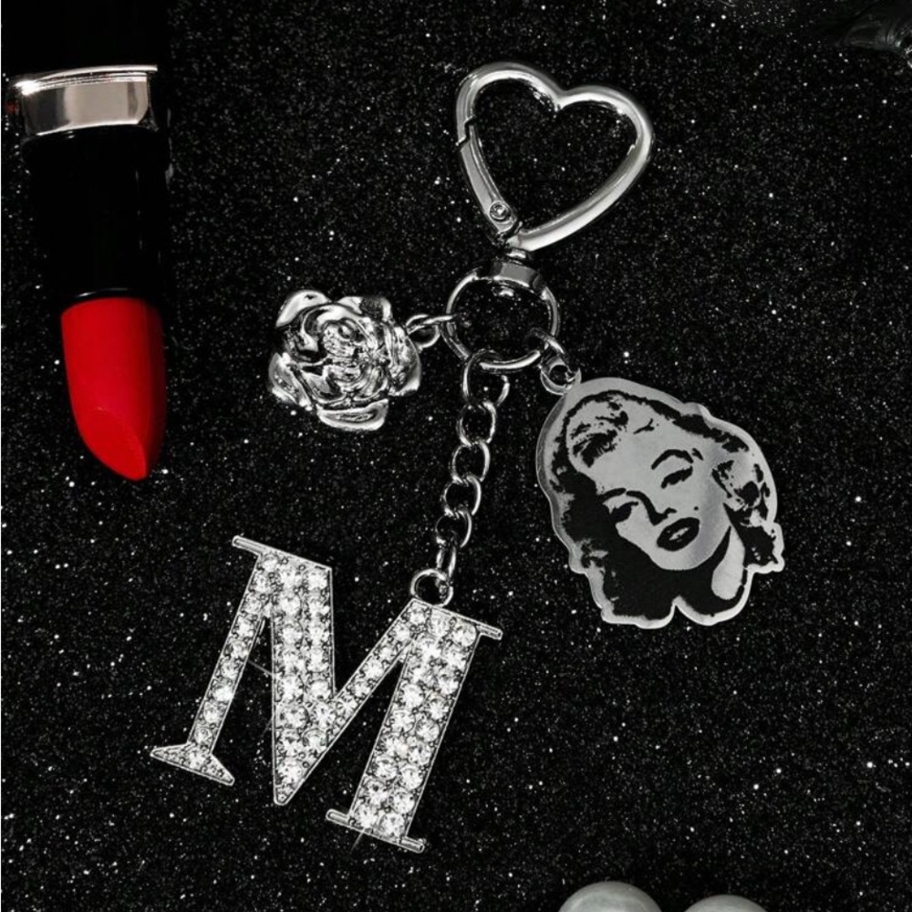 Initial M Keychain with Heart and Iconic Charm